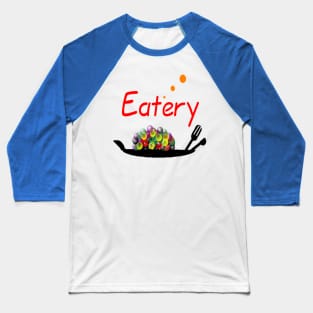 New Eatery Logo 2 on Blue Baseball T-Shirt